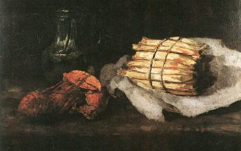 Carl Schuch: Hummer, Zinnkanne und Spargelbund, 1884